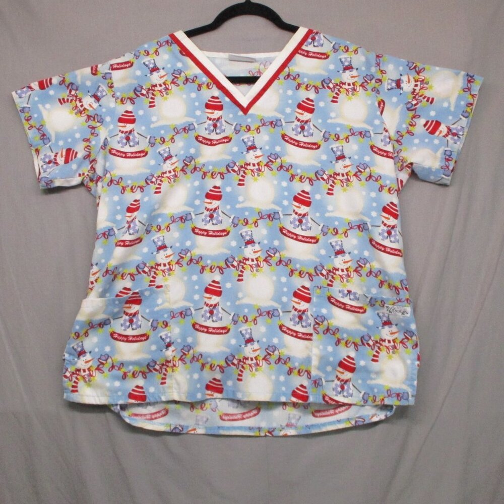 UA Scrubs Snow Man All Over Print Blue & White Women Size | L